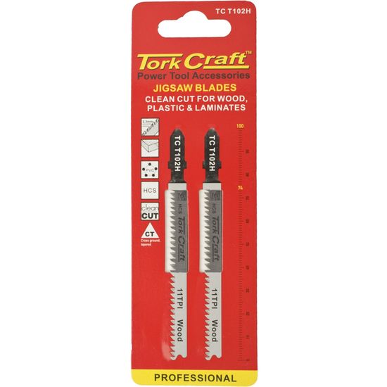 TORK CRAFT T-shank Jigsaw Blade Clean Cut Wood/lam/plastic 2.3mm 11tpi 100mm 2pc